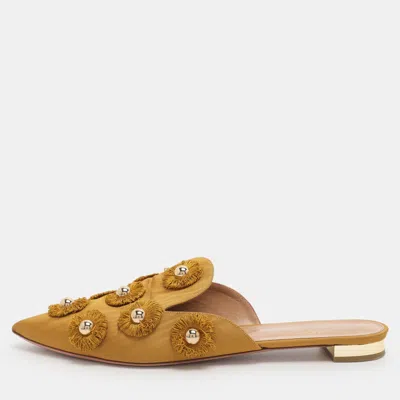 Pre-owned Aquazzura Sunflower Size 42 Mustard Yellow Fabric Mules