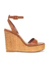 Aquazzura Sunseeker 110 Leather Wedge Sandals In Tobacco