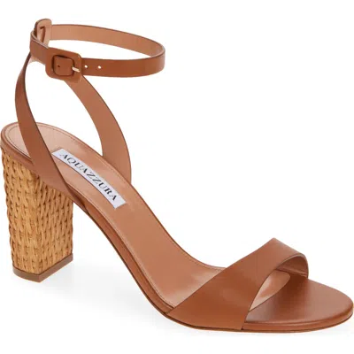 Aquazzura 85mm Sunseeker Woven-block Leather Sandals In Tobacco