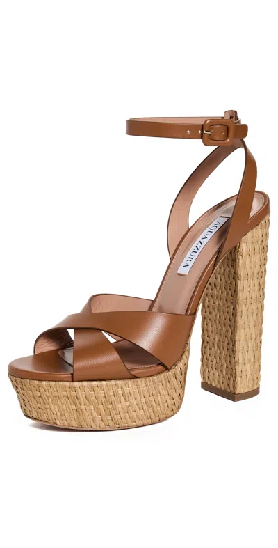 Aquazzura Sunseeker Plateau 140 Leather Platform Sandals In Brown
