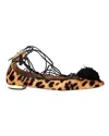 Aquazzura Sunshine Leopard-print Lace-up Ballerina Flats In Brown Leather In Brown
