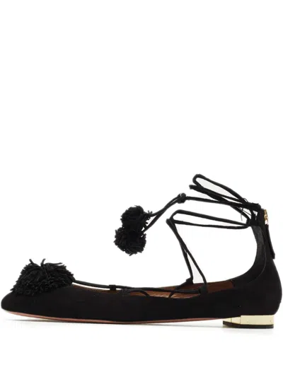 Pre-owned Aquazzura Sunshine Tassel Flats In Black