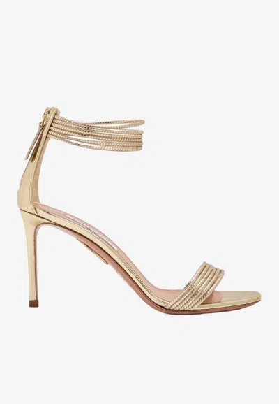 Aquazzura Sway 85 Metallic Leather Sandals In Gold