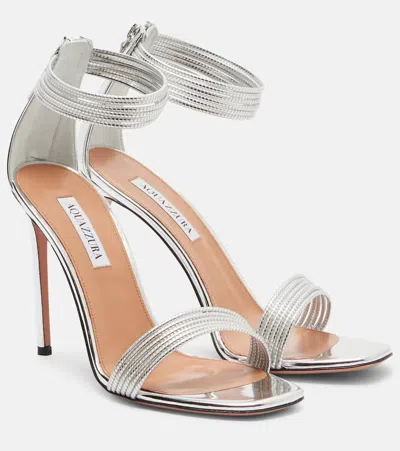 Aquazzura Sway 105 Metallic Leather Sandals In Silver