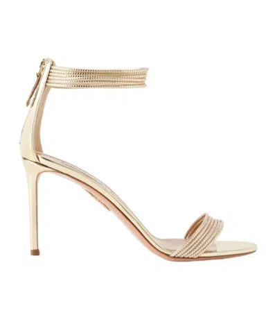 Aquazzura Sway 85 Metallic Sandals In Gold