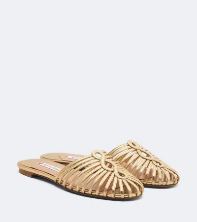 Aquazzura Sweet Surrender Metallic Leather Mules In Gold