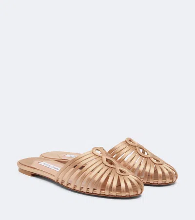 Aquazzura Sweet Surrender Satin Mules In Gold