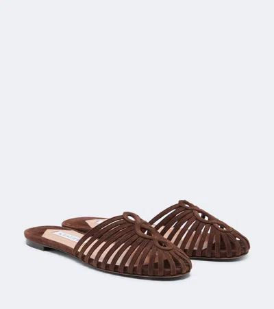 Aquazzura Sweet Surrender Suede Mules In Brown