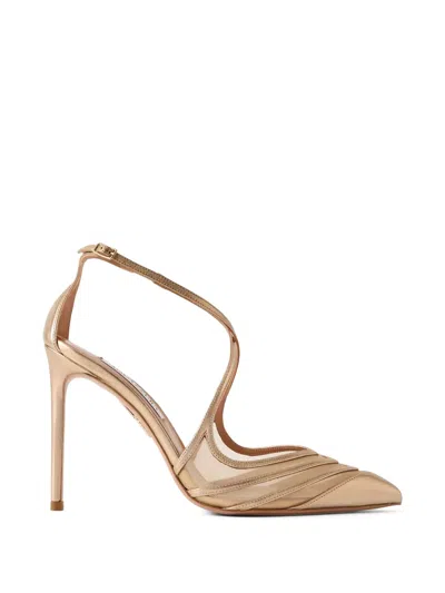 Aquazzura Alana 105 Metallic Leather And Mesh Pumps In Gold