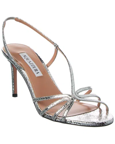 Aquazzura Talk To Me 105 Snake-embossed Leather Slingback Sandal In Silver