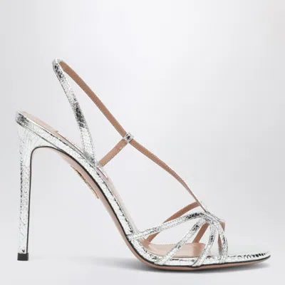Aquazzura Talk To Me Sandal 105 Silver In Animal Print