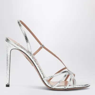 Aquazzura Talk To Me 105 Snake-embossed Leather Slingback Sandal In Silver