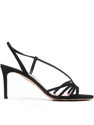 Aquazzura Talk To Me 75 Suede Slingback Sandal In Black