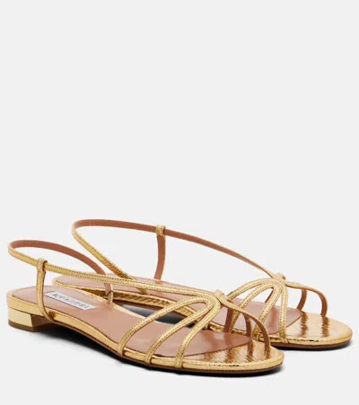 Aquazzura Talk To Me Snake-effect Metallic Leather Slingback Sandals In Gold
