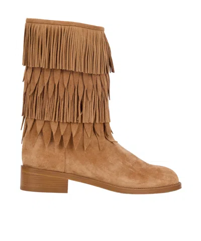 Aquazzura Maverick 35 Fringed Suede Boots In Brown