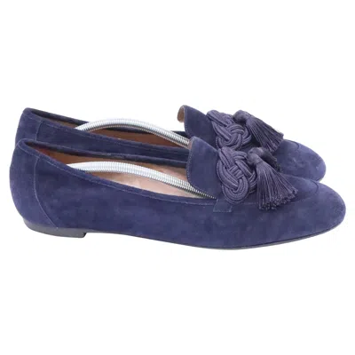 Aquazzura Tassel-embellished Loafers In Navy Blue Suede