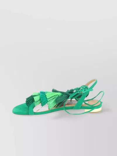 Aquazzura Capri Tassel Nappa Leather Flat Sandals In Green