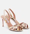 Aquazzura Tati 85 Metallic Leather Crossover Sandals In Gold