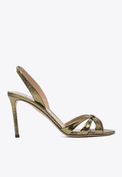 Aquazzura Tati 85 Snakeskin Leather Sandals In Green