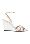 Aquazzura Tati 85 Mirrored Faux Leather Wedge Sandals In Silver