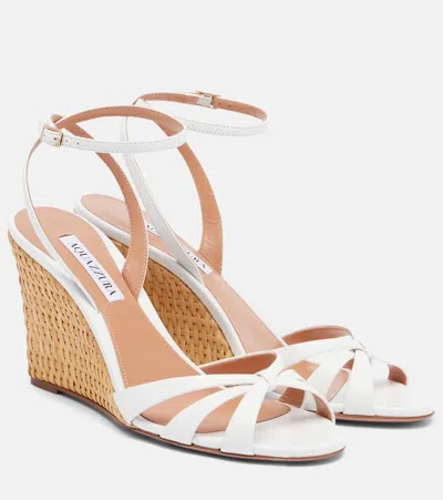Aquazzura 85mm Tati Leather Wedge Sandals In White