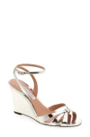 Aquazzura Tati 85 Mirrored Faux Leather Wedge Sandals In Silver