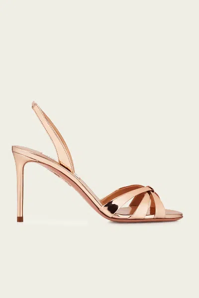 Aquazzura Heeled Metallic Strappy Sandals In Pink
