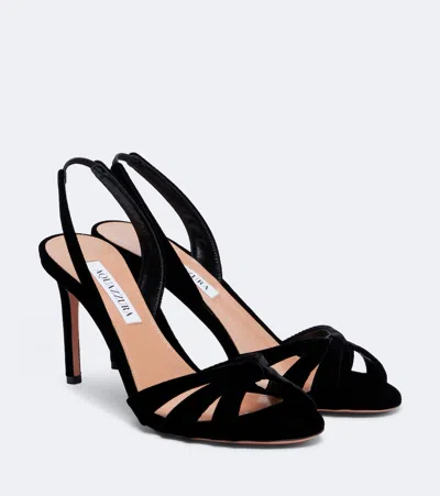 Aquazzura Tati Velvet Slingback Sandals In Black