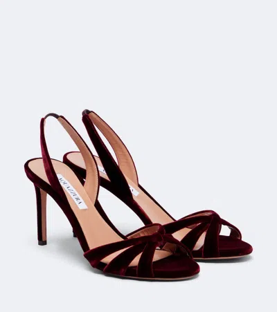 Aquazzura Tati Velvet Slingback Sandals In Burgundy
