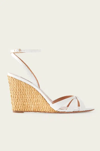 Aquazzura 85mm Tati Leather Wedge Sandals In White