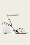 Aquazzura Tati 85 Mirrored Faux Leather Wedge Sandals
