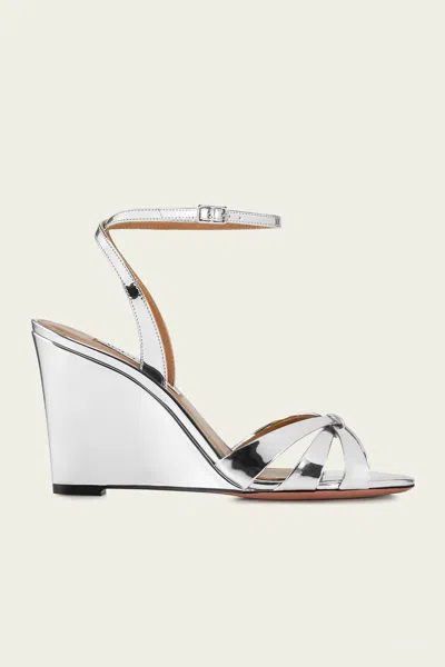 AQUAZZURA TATI WEDGE 85 IN SILVER