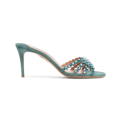 Aquazzura Teal Rhinestone Heels In Blue