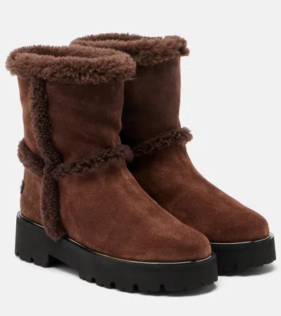 Aquazzura Teddi 20 Shearling-trimmed Suede Ankle Boots In Brown