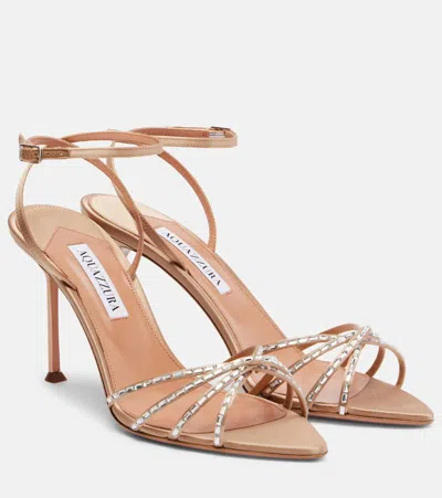 Aquazzura Tell Me 85 Embellished Satin Sandals In Nude