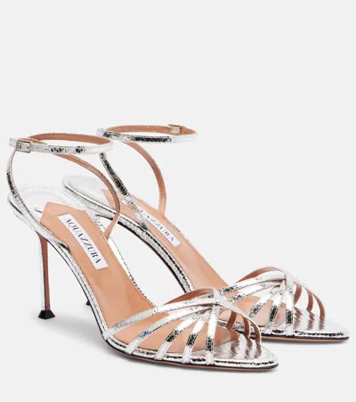 Aquazzura Tell Me 85 Snake-effect Leather Sandals In Silver