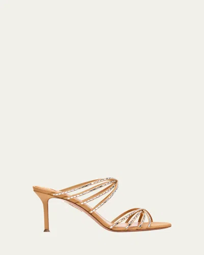 Aquazzura Tell Me Crystal 75mm Grosgrain Sandals In Gold