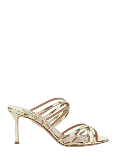 Aquazzura Tell Me Mule 75 Metallic Leather Heeled Sandals For Women In Multi