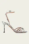 Aquazzura Tell Me 85 Snake-effect Leather Sandals In Silver