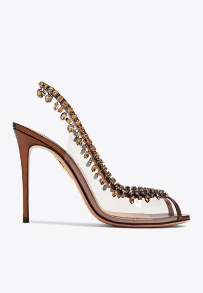 AQUAZZURA TEMPTATION 105 CRYSTAL-EMBELLISHED SANDALS
