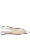 Aquazzura Temptation Crystal Mesh Slingback Flats In Silver