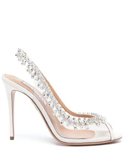 Aquazzura Womens Silver Temptation Crystal Embellished Leather And Pvc Sandals Eur 40 / 7 Uk