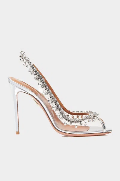 Aquazzura Temptation Crystal Sandal 105 In Silver In White