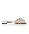 Aquazzura Temptation Crystal-embellished Mesh-trimmed Metallic Leather Slides In White