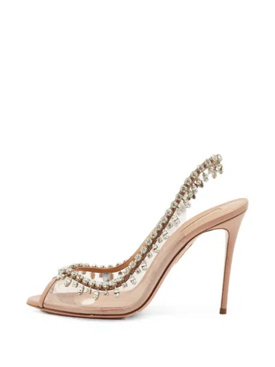 Pre-owned Aquazzura Temptation Crystal-embellished Sandals In White