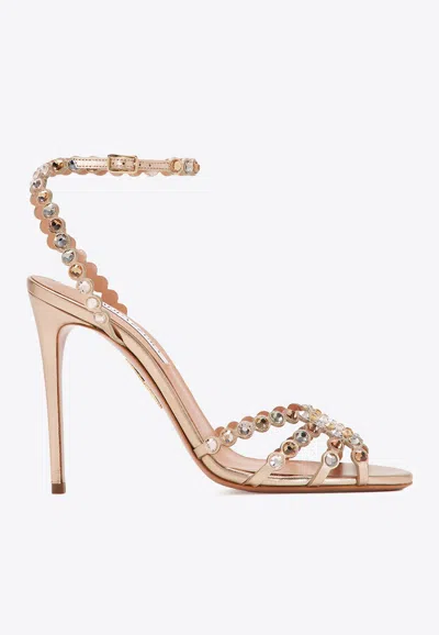 Aquazzura Tequila 105 Laminated Leather Sandals In Multi
