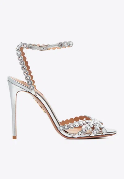 Aquazzura Tequila 105 Leather Sandals In Silver