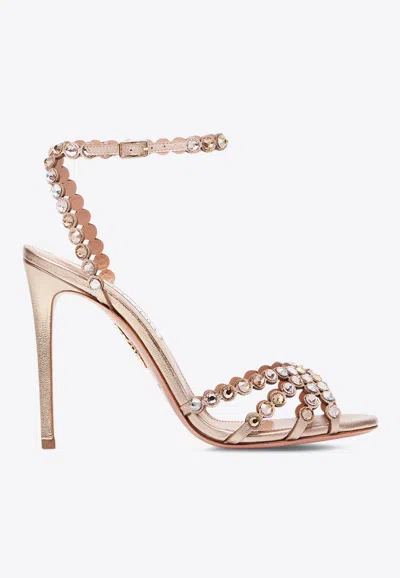 Aquazzura Tequila 105 Leather Sandals In Gold