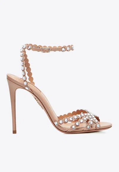 Aquazzura Tequila Embellished Heeled Sandals In Brown