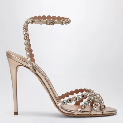 Aquazzura Tequila 105 Metallic Leather Sandals In Light Copper In Neutral